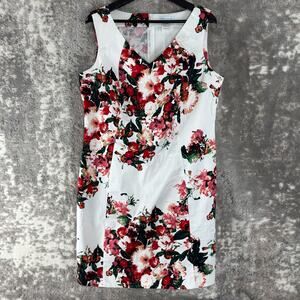 Creation L Size 10 Floral Knee Length Shift Dress Colorful Sleeveless V Neck Zip